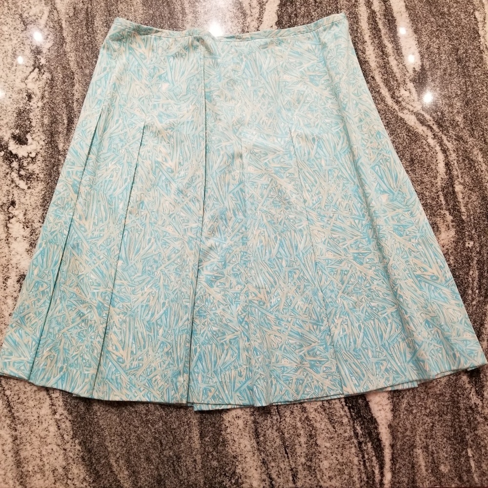 (12) NWT Cleo Teal Midi Skirt A-Line Colorful Art Deco Business Casual Modest